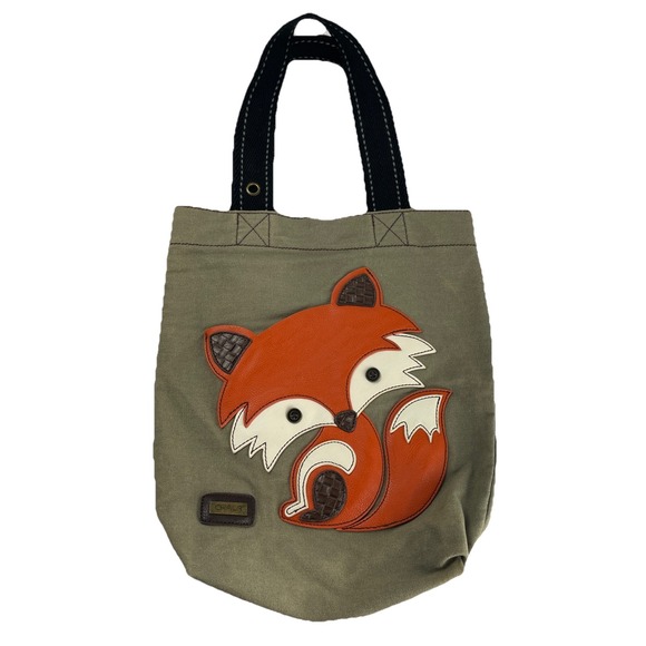 Chala Handbags - Chala Green Fox Canvas Tote Bag W/ Black Handles Lightly Used
